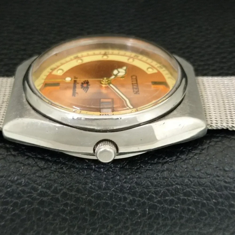 Vintage 1978 Citizen Automatic Mens Silver Watch W/daydate & Brown accents